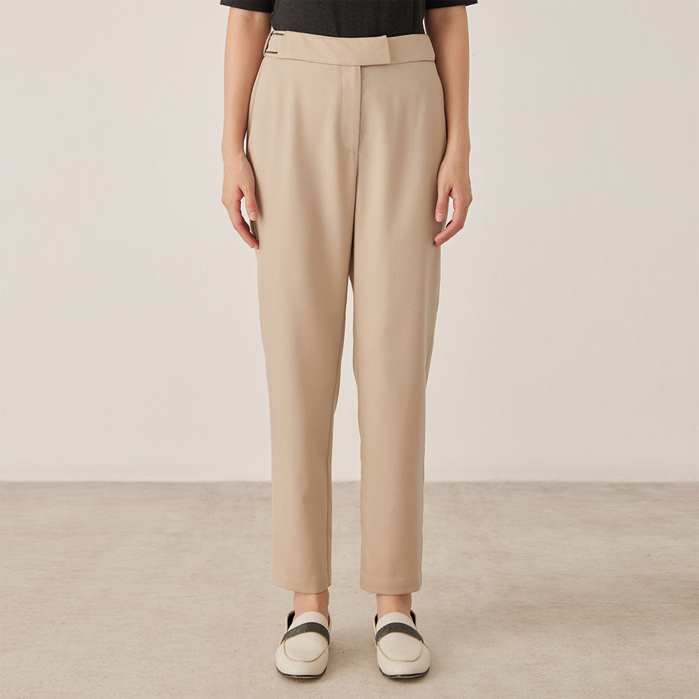 High Waist Pleated Wool Blend Trousers