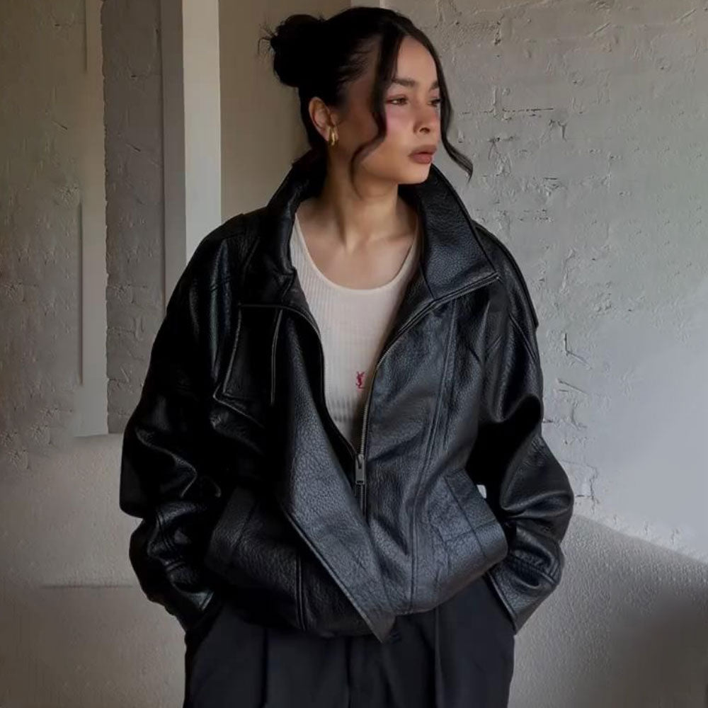 Casual PU Leather Jacket Long Sleeves
