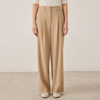High Waist Wide Leg Wool Blend Trousers