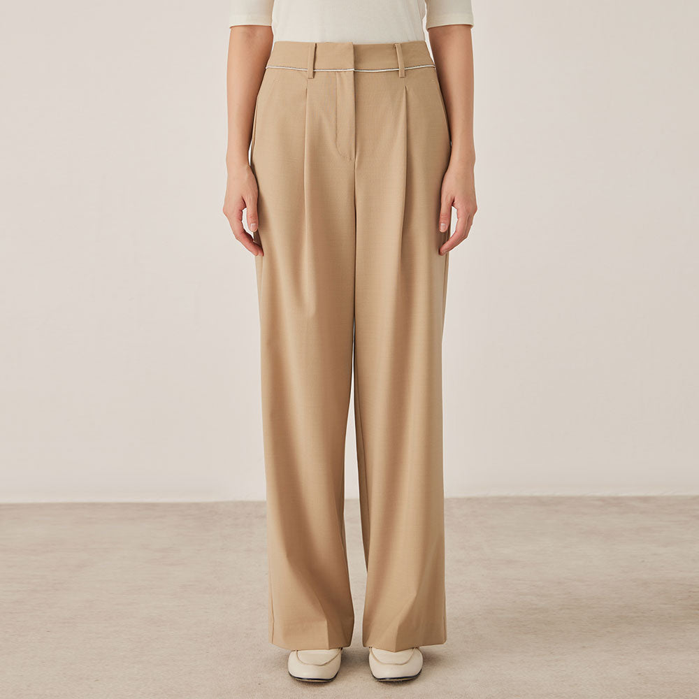 High Waist Wide Leg Wool Blend Trousers