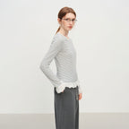 Striped Knit T-Shirt Lace Detail