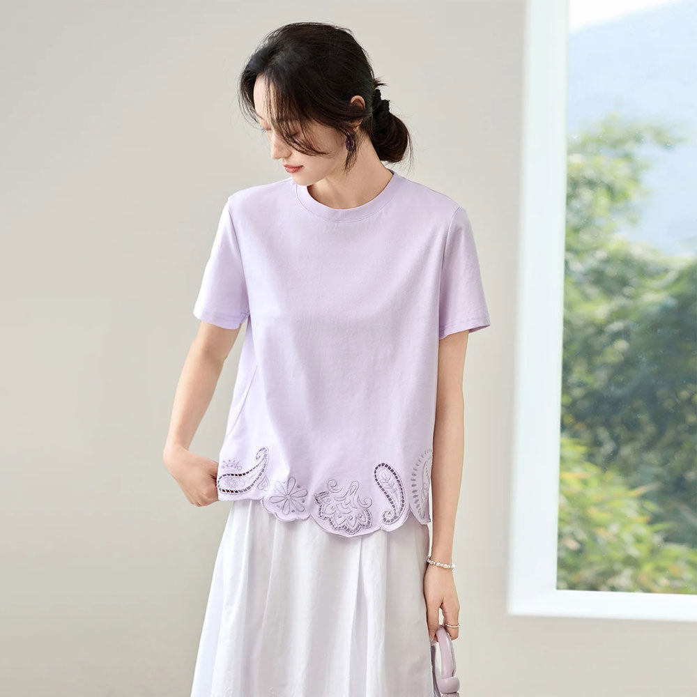 Embroidered Hollow Design T-Shirt