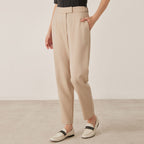 High Waist Pleated Wool Blend Trousers