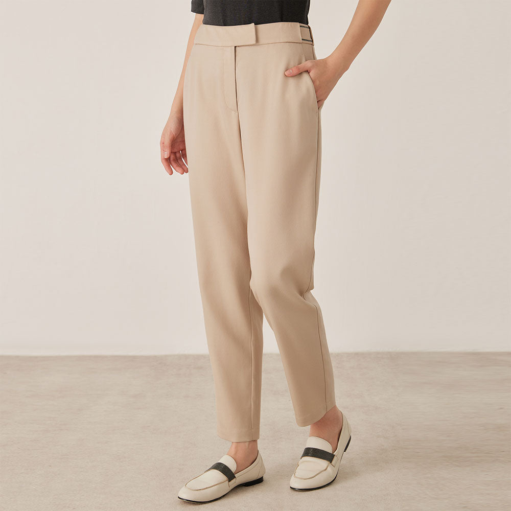 High Waist Pleated Wool Blend Trousers