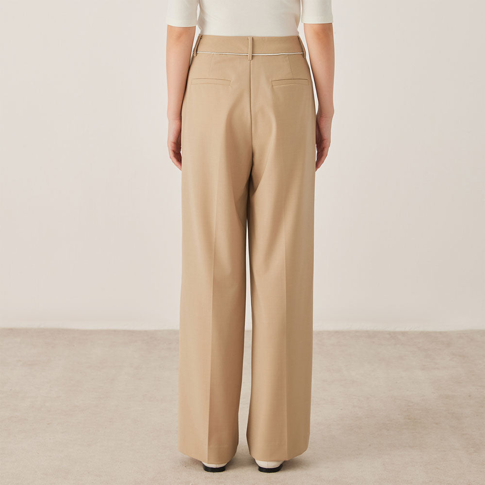 High Waist Wide Leg Wool Blend Trousers