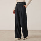 High Waist Wide Leg Wool Blend Trousers