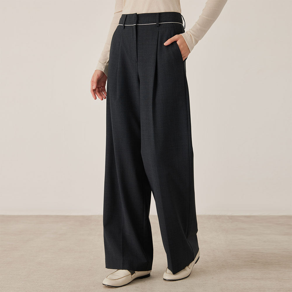 High Waist Wide Leg Wool Blend Trousers