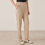 High Waist Pleated Wool Blend Trousers