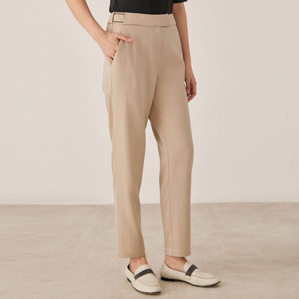 High Waist Pleated Wool Blend Trousers