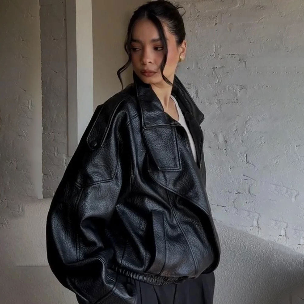 Casual PU Leather Jacket Long Sleeves