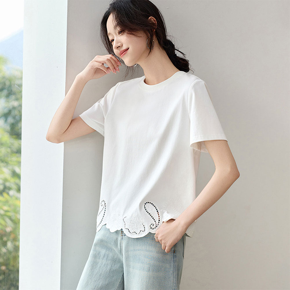 Embroidered Hollow Design T-Shirt