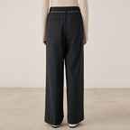 High Waist Wide Leg Wool Blend Trousers