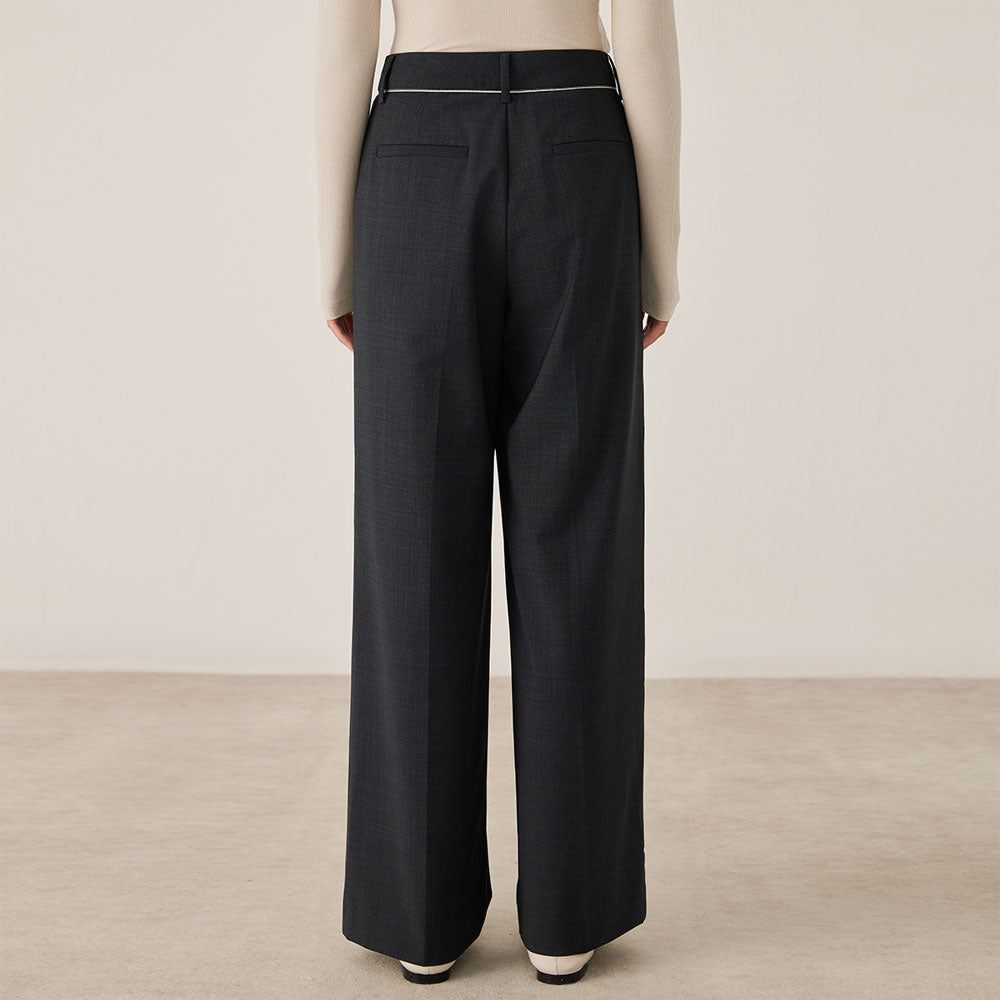 High Waist Wide Leg Wool Blend Trousers